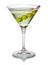 Olive martini cocktail on white