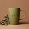 Olive Mug Mockup With Bunches Of Olive Branches And Leaf Print Design