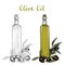 Olive oil branch and glassware bottle with cork