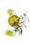 Olive oil with herbs Bottle and bowl plate with olive branch. Virgin olive oil. Natural olive oil, healthy food.
