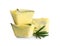Olive oil ice cubes with rosemary on background