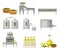 Olive Oil Production with Fruit Harvesting and Liquid Fat Extraction Vector Illustration Set