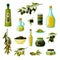 Olive oil and snacks set. Vitamin yellow pomace and fruits for preservation vegetables for seasoning dishes and natural
