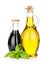 Olive oil and vinegar bottles with basil