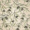 Olive seamless pattern. Floral nature food ingredient old-fashioned wallpaper