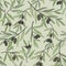 Olive seamless pattern. Floral nature food ingredient old-fashioned wallpaper