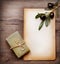 Olive Soap and Blank Paper with Olive Branch