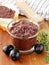 Olive tapenade of black olives with herbs