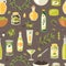 Olive vector oliveoil bottle with virgin oil and olivaceous ingredients for vegetarian food illustration set of