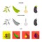 Olives on a branch, peas, onions, eggplant. Vegetables set collection icons in cartoon,flat,monochrome style vector