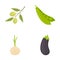 Olives on a branch, peas, onions, eggplant. Vegetables set collection icons in cartoon style vector symbol stock