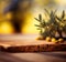 Olives decoration on wooden table.