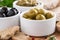 Olives, pesto, fresh vegetables and ciabatta