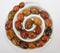 Olives in white spiral plate