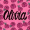 Olivia Name card with lovely pink roses. Vector illustration.