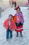 Ollantaytambo, Peru - circa June 2015: Children in traditional Peruvian clothes in Ollantaytambo, Peru