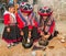 Ollantaytambo, Peru - circa June 2015: Women in traditional Peruvian clothes use natural dyes for Alpaca and Llama wool near Cusco