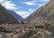 Ollantaytambo ruins, a massive Inca fortress with large stone terraces on a hillside, tourist destination in Peru