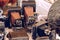 Ð¡ollection of retro photo cameras in the vintage market