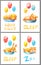 Ð¡ollection, set of cards. Good night. Domestic yellow animals sleep in blue baskets