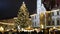 OLOMOUC, CZECH REPUBLIC, DECEMBER 20, 2018: Christmas tree luminous and shines beautiful decorated with golden ornaments