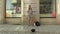 OLOMOUC, CZECH REPUBLIC, JULY 5, 2018: The street arts girl performs street jump, juggling with a glass crystal ball or