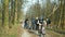 OLOMOUC, CZECH REPUBLIC, MARCH 19, 2020: Children girls boys group on trip bikes wood nature violate Government law Czech Republic