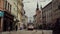 Olomouc, Czech Republic - May 2019: old Street view with Tram approaches drives