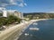 Olongapo, Zambales, Philippines - Aerial of the coast and resorts along Barretto beach