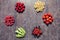 Ð¡olorful fruits on wooden scratched background