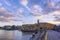 Olorful sunset over the old Venetian port of Heraklion city and the fortress Koules