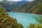 Ð¡olorful view of the Jvari reservoir with a vibrant turquoise water