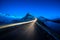 Olstind Mount and car light. Lofoten islands