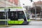 OLSZTYN, POLAND - DECEMBER 31, 2018: Modern passenger tram moving on rails in the historical part of the Olsztyn city