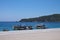 Oludeniz, Turkey - July 10, 2012: touristic boats on the shore on wonderful beach on turkish coastline oludeniz