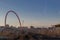 Olympic Arch of Turin. Buildings and white mountains on background. Lingotto district. Turino. Italy.