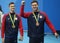 Olympic Champion Anthony Ervin L and bronze medalist Nathan Adrian of United States after Men`s 50m Freestyle