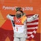 Olympic champion Chloe Kim celebrates victory in the women`s snowboard halfpipe final at the 2018 Winter Olympics