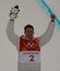 Olympic champion Shaun White celebrates victory in the men`s snowboard halfpipe final at the 2018 Winter Olympics