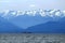 Olympic National Park, Race Rocks Lighthouse in Juan de Fuca Strait and Snowy Olympic Mountains, Washington State, USA