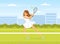 Olympic Sport with Woman Hitting Ball with Racket Playing Tennis Vector Illustration
