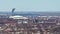 Olympic Stadium Stade Olympique protruding the Montreal skyline on a cold winter day.