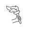 Olympic torch with fire in hand, line icon. Burning torch symbol of Olympic games. Competition of athletes in sport for