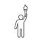 Olympic torch with fire in hands of person, line icon. Burning Olympic torch symbol of sport games. Competition of