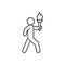 Olympic torch with fire in hands of person, line icon. Burning torch symbol of Olympic games. Competition of athletes in