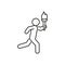Olympic torch with fire in hands of runner, line icon. Burning Olympic torch symbol of sport games. Competition of