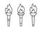 Olympic torch with fire, line icon set. Burning Olympic torch symbol of sport games. Competition of athletes in sport