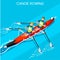 Olympics Canoe Sprint Rowing Summer Games Icon Set.3D Isometric Canoeist Paddler.Sprint Rowing Canoe Sporting Competition Race