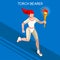 Olympics Paralympics Torchbearer Relay Running Women Summer Games Icon Set.Speed Concept.3D Isometric Athlete.Sporting Competition