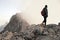 Olympus mount, a climber gazing Mytikas summit